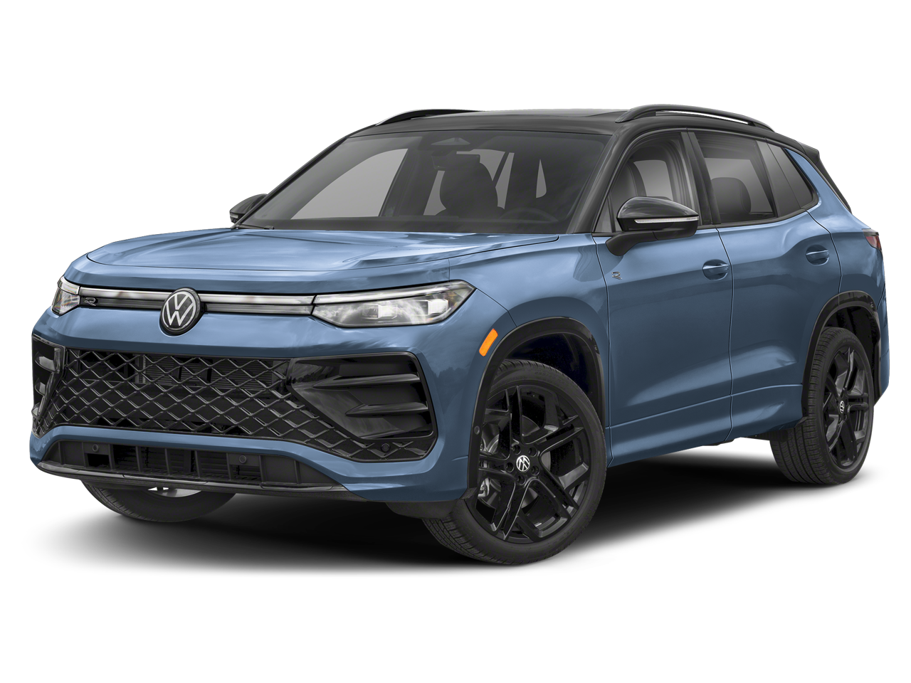 2026 Volkswagen Tiguan 2.0T SE R-Line Black in Monterey Blue With Deep Black Roof — front three-quarter view