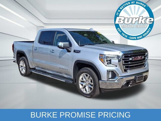 2019 GMC Sierra 1500 SLT in Quicksilver Metallic — front three-quarter view