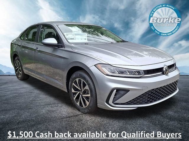 2026 Volkswagen Jetta 1.5T S in Pyrite Silver Metallic — front three-quarter view