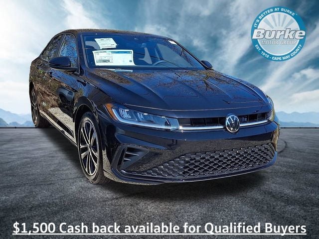 2026 Volkswagen Jetta 1.5T Sport in Deep Black Pearl — front three-quarter view